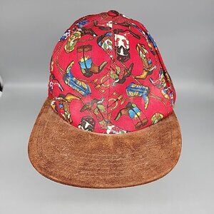 Vintage All Over Print Rodeo Hat Cap Red USA Western Cowboy Boots JHats